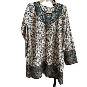 Cream Tunic Three Quarter Sleeves Relaxed Fit